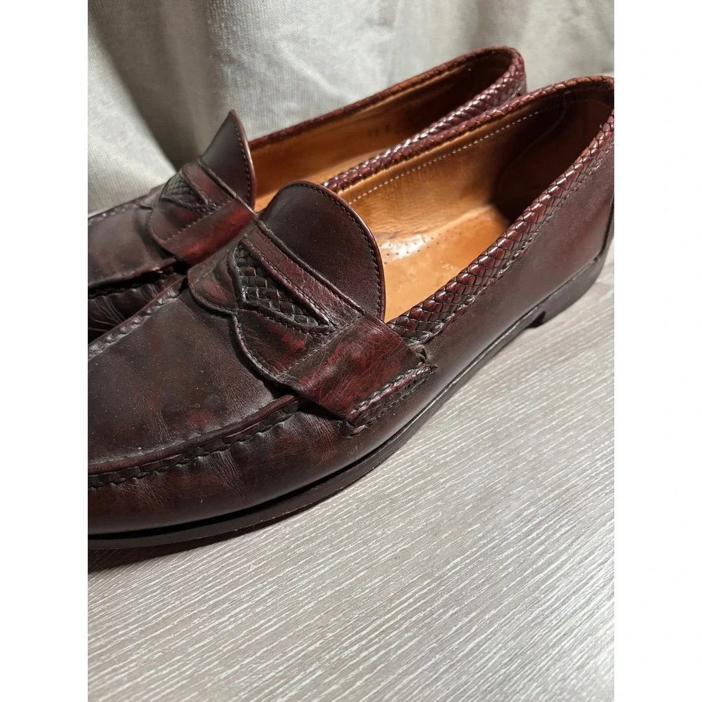 Allen Edmonds 13 B Newcastle Woven Leather Penny Loafers Burgundy USA Heritage